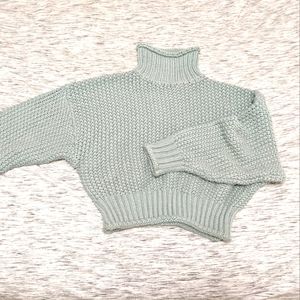 H&M Chunky Blue Wide Sleeve Ribbed Turtleneck Knit Sweater Size XS Cropp…